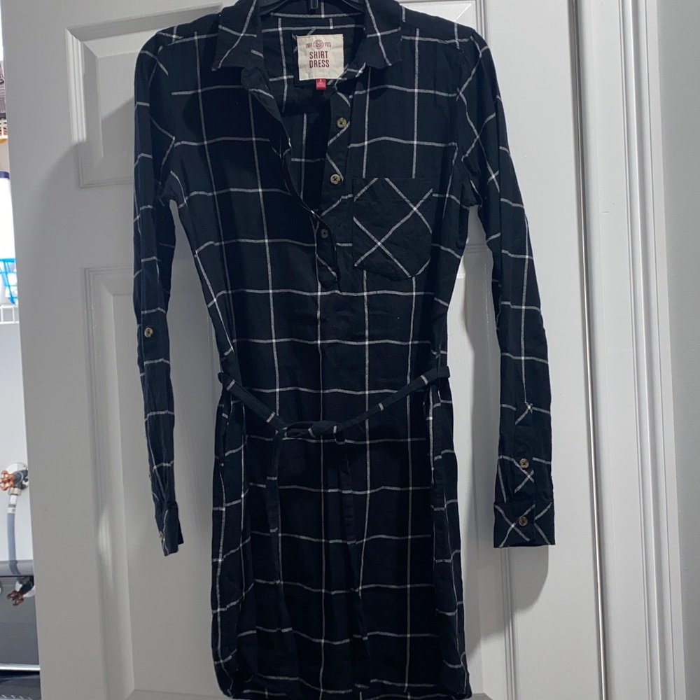 SO Black and White Checkered Shirt Dress Small